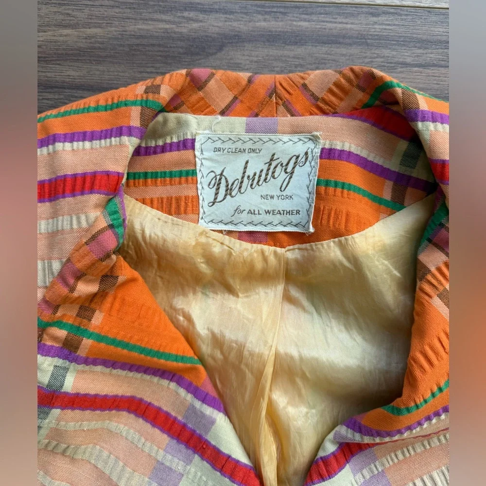 VTG 70s New York Debutogs Rainbow Plaid Spring Belted Maximalist LightJacket S/M - Picture 11 of 16